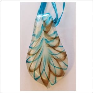 Handcrafted Blue & Gold on a White Murano Glass Pendant Necklace